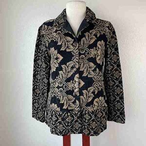 Womens Navy & Cream Floral Jacquard Coat